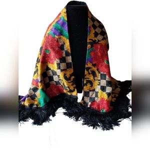 Vintage Baroque Shawl Scarf Wrap - Fringed - Lined -